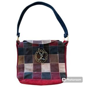 Vintage Suede Leather Purse Multi Vintage Brass Stag Deer Medallion Decoration